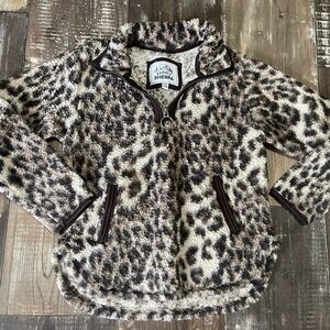 Girls Cuddly Sherpa Leopard Print Half-Zip Pullover